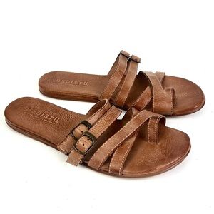 BED|STÜ Hilda Strappy Tan Leather Slide Sandal, Size 9